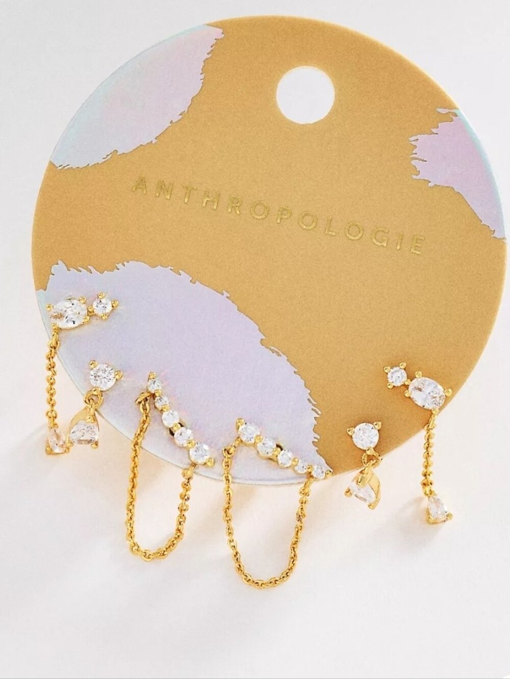 Anthropologie Delicate Crystal Earrings, Set of 3